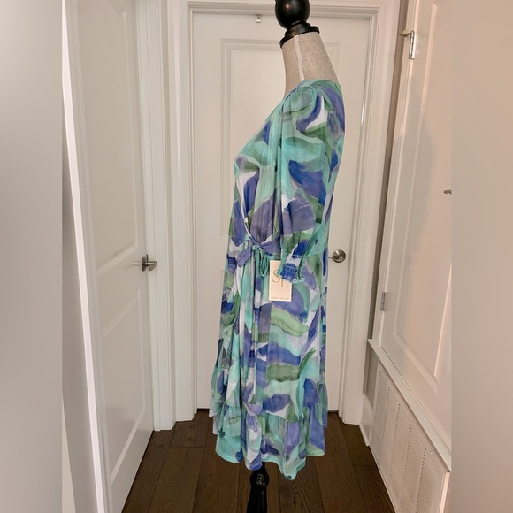 NWT! Sunny Leigh Woman’s Green & Blue Floral Print Dress Size Large - Picture 7 of 14